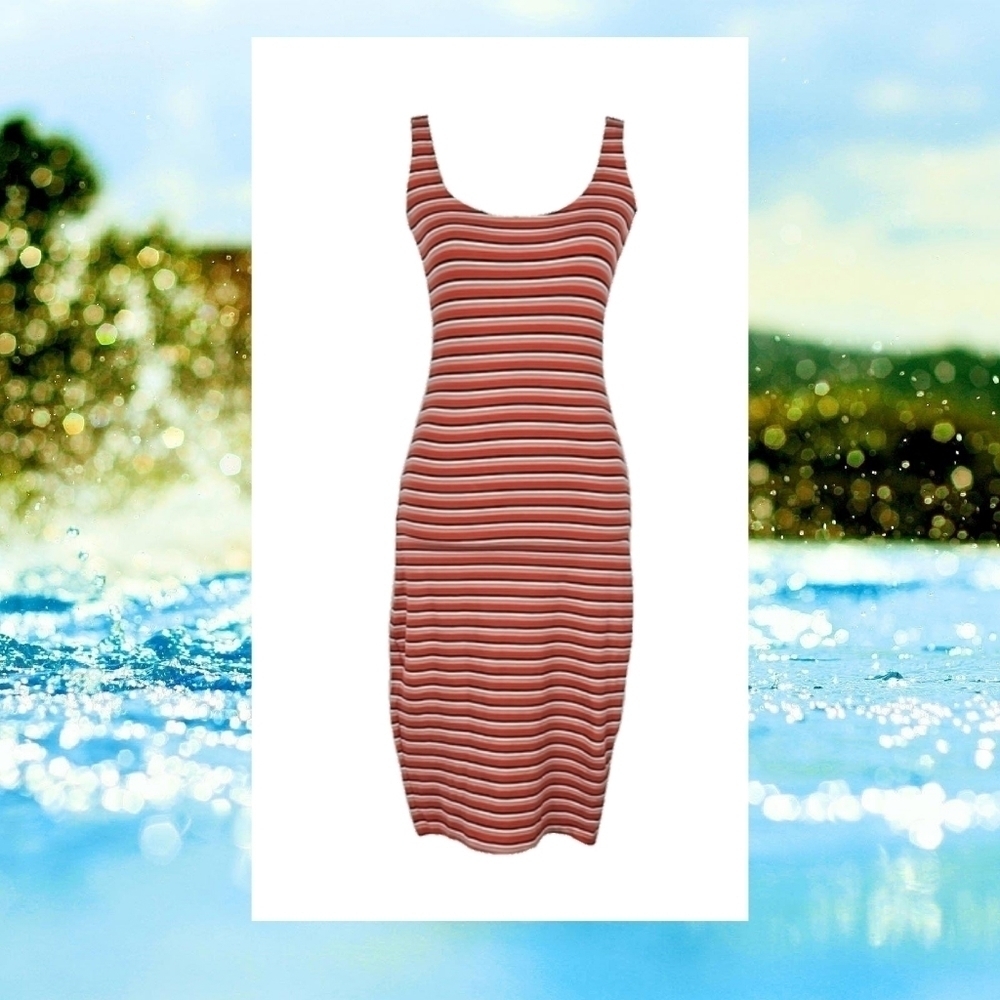 Cotton On Stretch Striped Dress, in Orange Brown Mulit, S